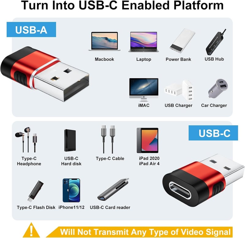 BaseNew Store USB to USB C Adapter 6 Pack,USB Type C Adapter,USB A to C Adaptor,USBC Female USBA Male Converter for iPhone 16 15 14 13,MacBook,iPad,Car Play,Charger,Red - Image 2